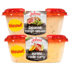 Johma surimi rode curry salade of Japanse tonijn-sesam salade